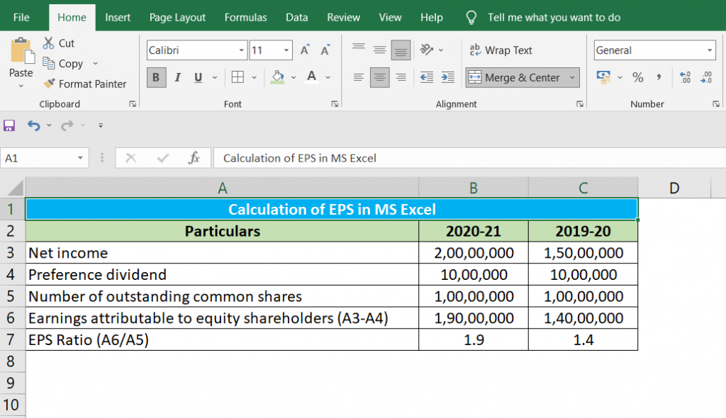 How to calculate EPS in MS Excel?